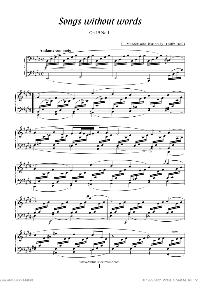 Songs Without Words (COMPLETE) sheet music for piano solo by Felix Mendelssohn-Bartholdy, classical score, intermediate skill level