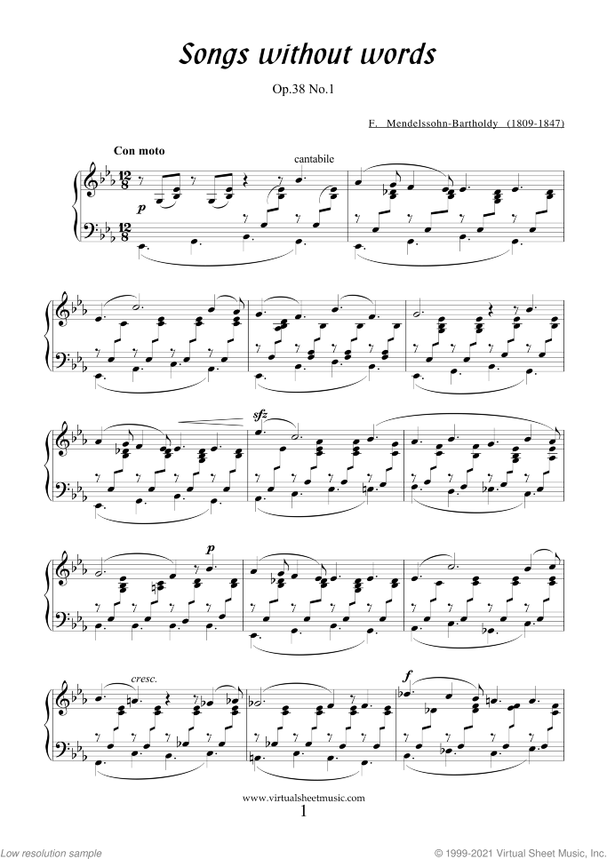 Songs Without Words - coll.2 sheet music for piano solo by Felix Mendelssohn-Bartholdy, classical score, intermediate skill level