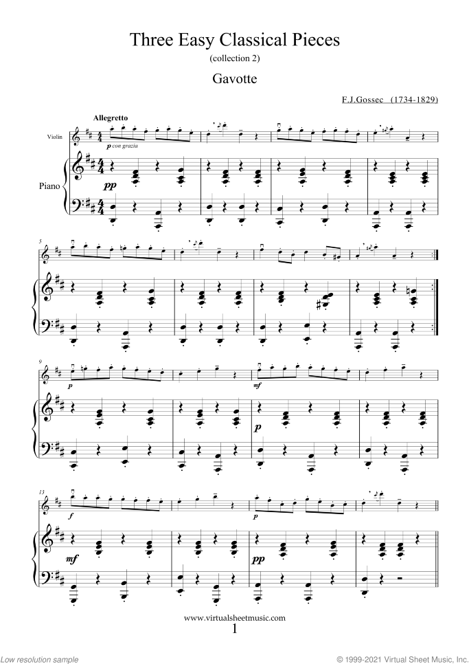 Three Easy Pieces (coll.2) sheet music for violin and piano, classical score, easy/intermediate skill level