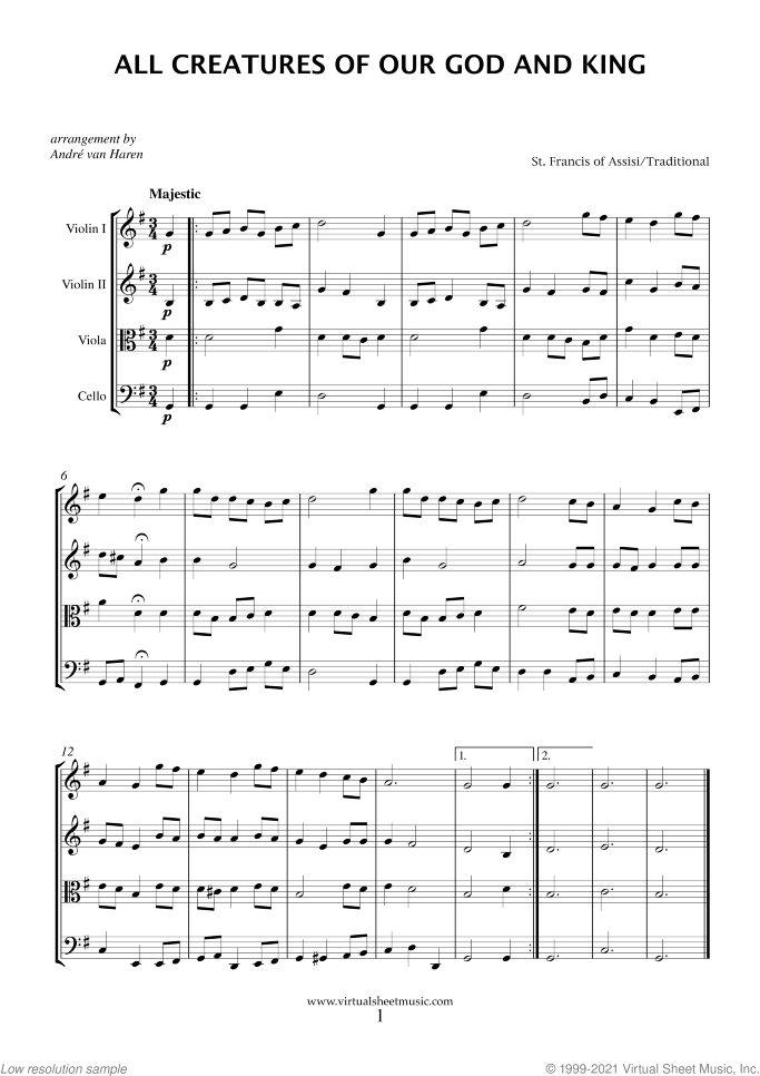 Christian Collection sheet music for string quartet, easy skill level