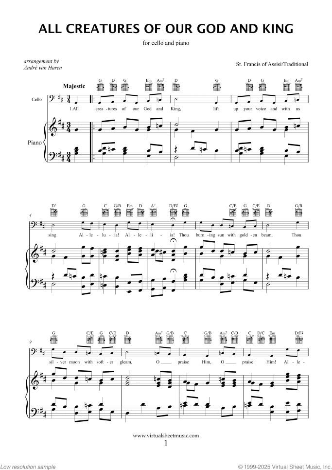 Christian Collection sheet music for cello and piano, easy skill level