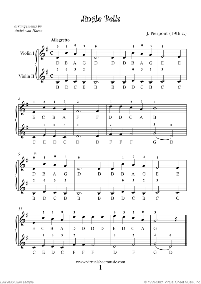 Christmas Sheet Music and Carols "For Beginners" for two violins, beginner duet