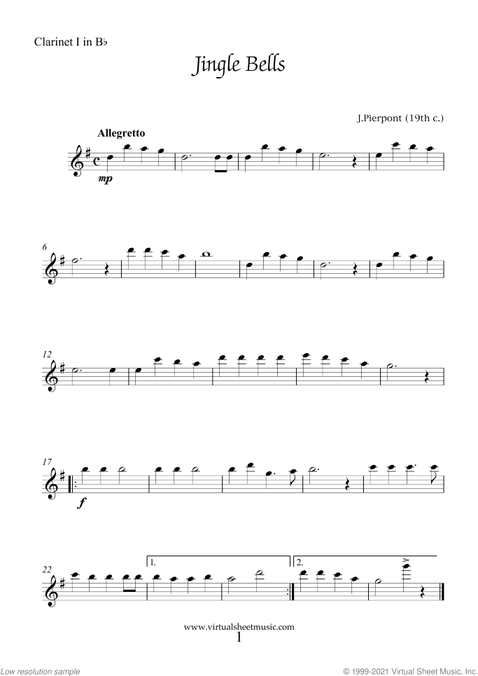 Christmas Sheet Music and Carols for clarinet quartet, easy/intermediate skill level