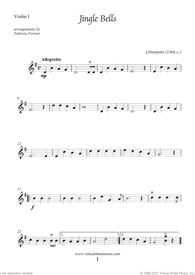 Christmas Sheet Music and Carols for four violins, easy skill level