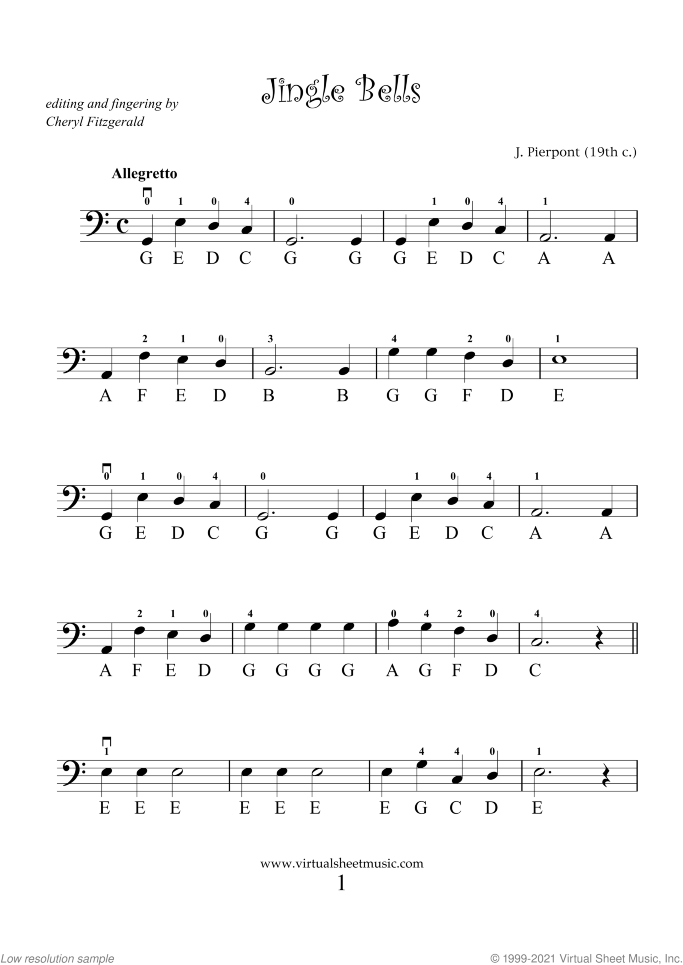 Christmas Sheet Music and Carols "For Beginners" for cello solo, beginner skill level