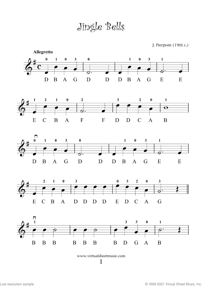 Christmas Sheet Music and Carols "For Beginners" for violin solo, beginner skill level
