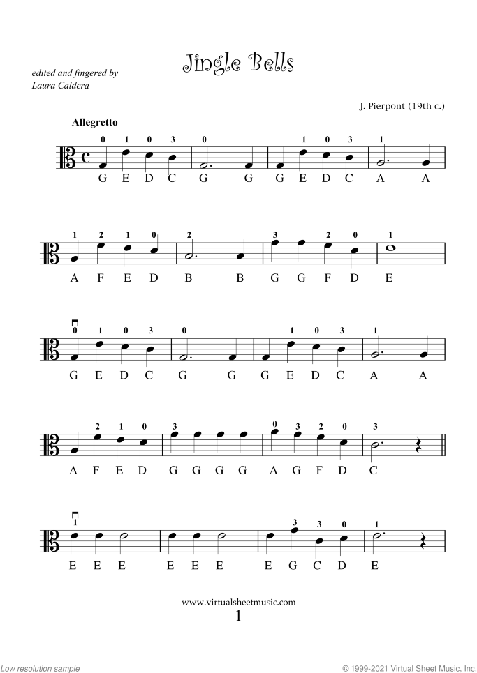 Very Easy Christmas Viola Sheet Music Songs Printable PDF For Beginners Collection 1