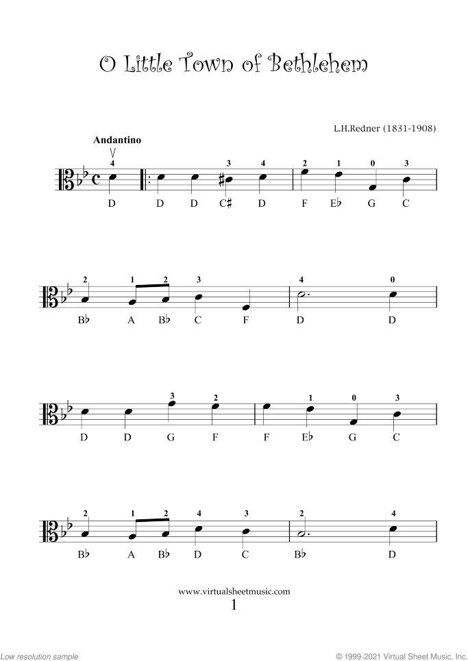 Christmas Sheet Music and Carols "For Beginners" for viola solo, beginner skill level