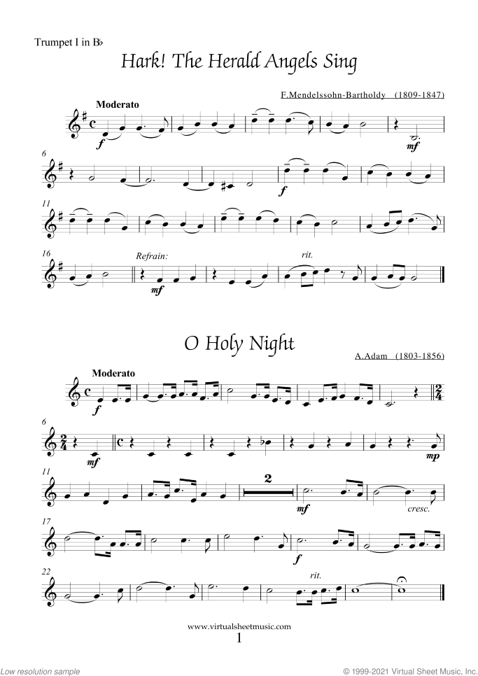 Christmas Sheet Music and Carols for brass quartet (2), intermediate skill level