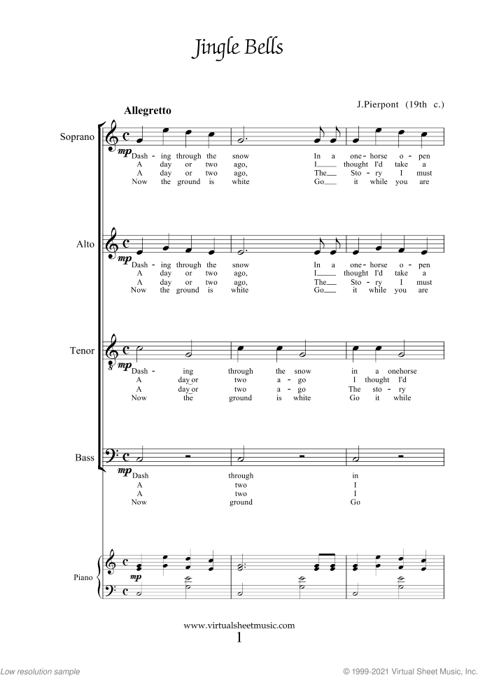 Christmas Sheet Music and Carols for choir and piano, intermediate skill level