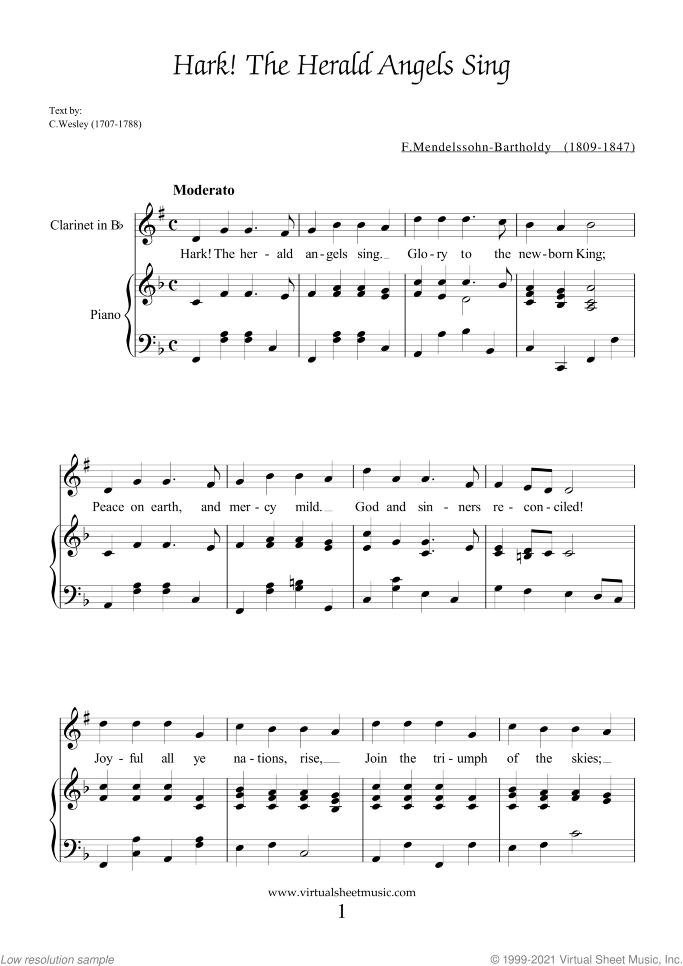 Christmas Sheet Music and Carols for clarinet and piano, easy skill level