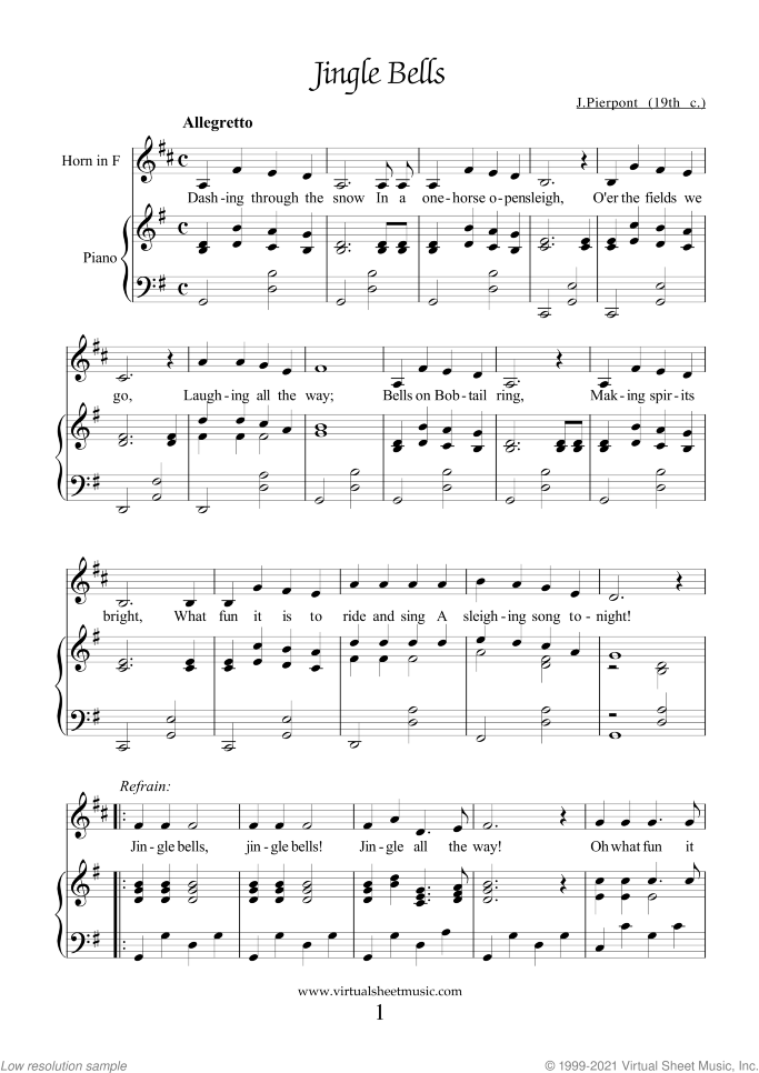 Christmas Sheet Music and Carols all the collections for horn and piano, easy skill level