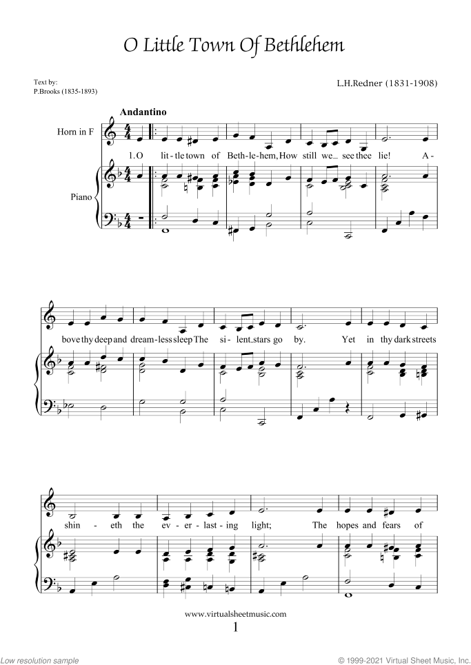 Christmas Sheet Music and Carols for horn and piano, easy skill level