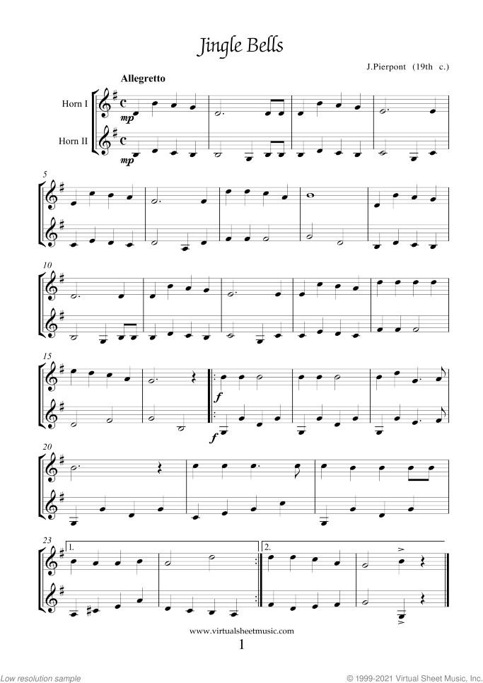 Christmas Sheet Music and Carols all the collections for two horns, easy/intermediate duet