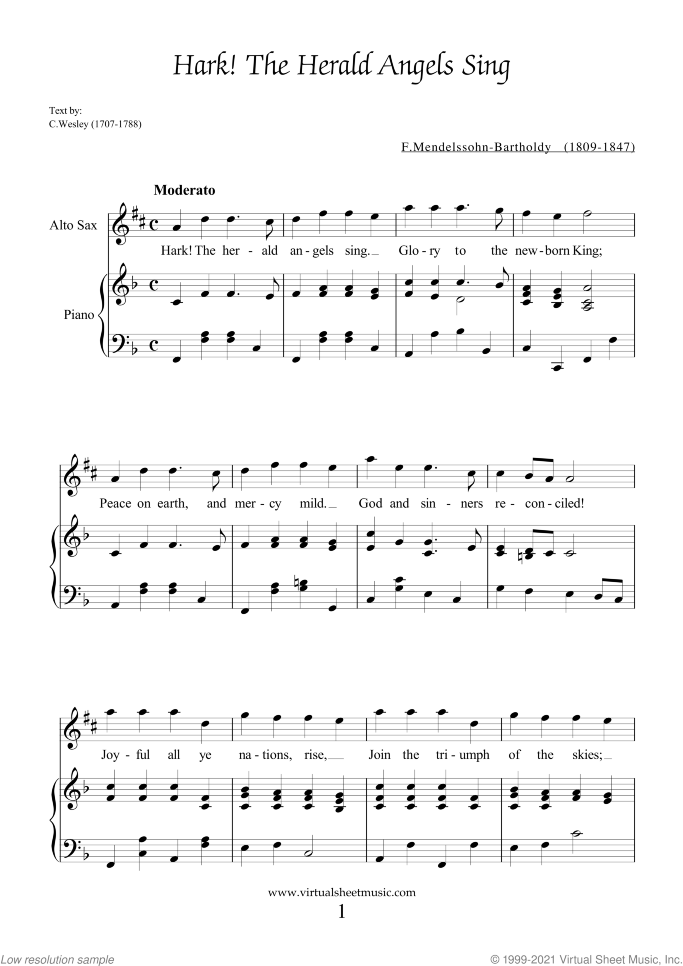 Christmas Sheet Music and Carols for alto saxophone and piano, easy skill level