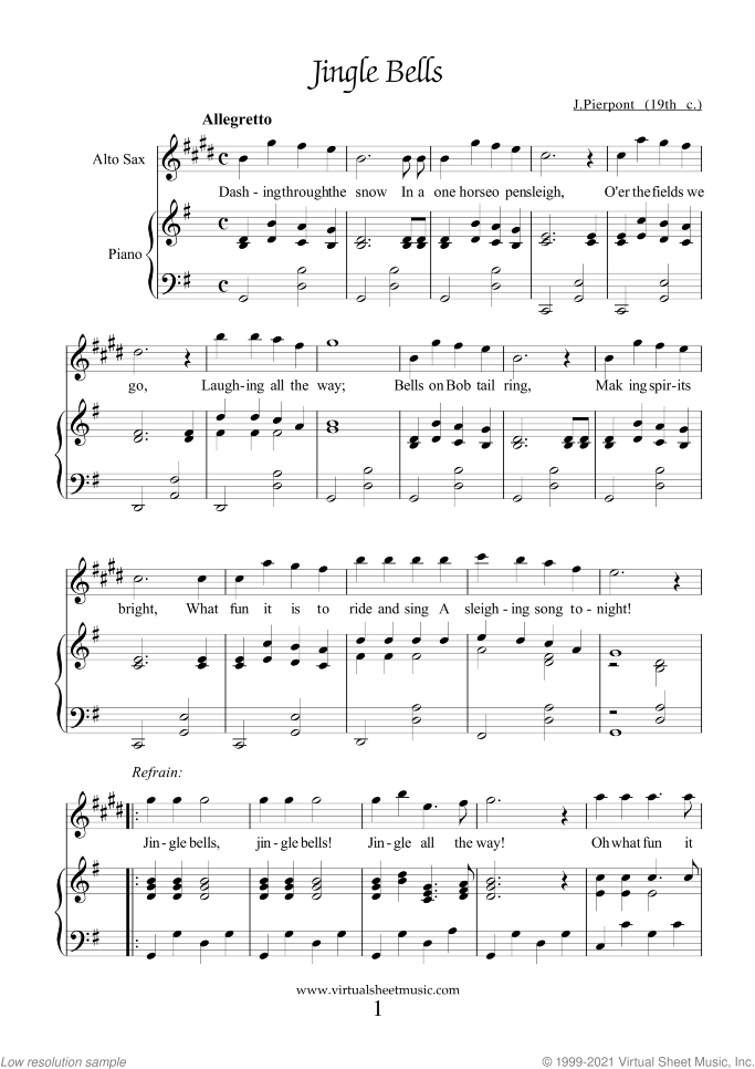 Christmas Sheet Music and Carols all the collections for alto saxophone and piano, easy skill level