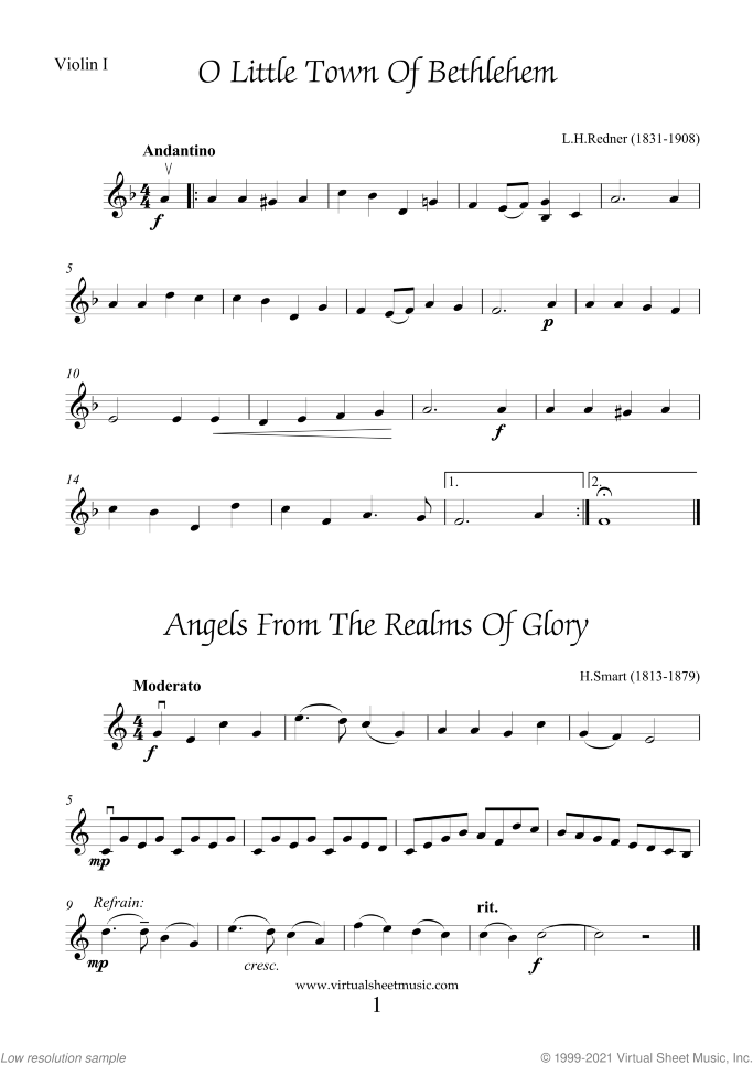 Christmas Sheet Music and Carols for string quartet, easy skill level