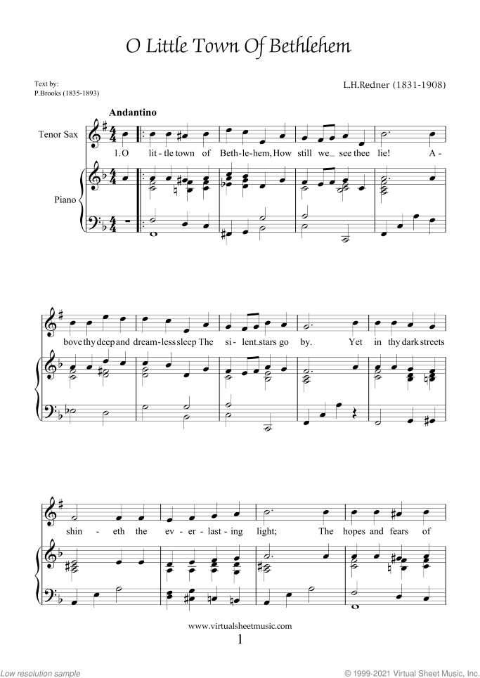 Christmas Sheet Music and Carols for tenor saxophone and piano, easy skill level
