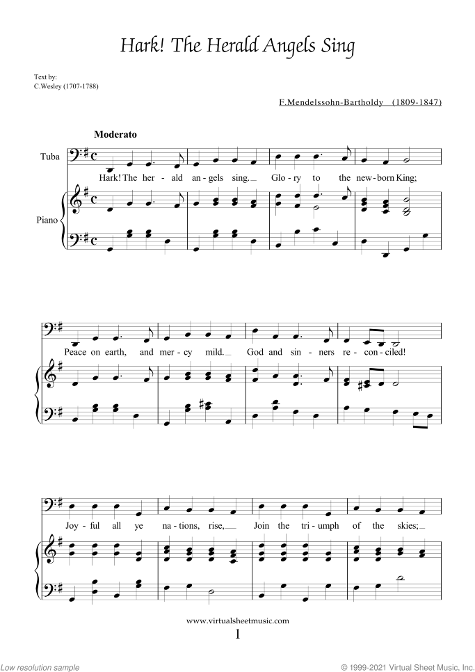 Christmas Sheet Music and Carols for tuba and piano, easy skill level