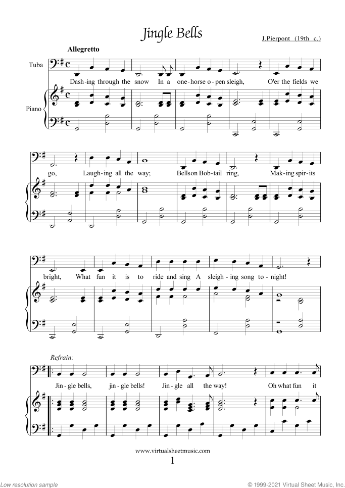 Christmas Sheet Music and Carols all the collections for tuba and piano, easy skill level