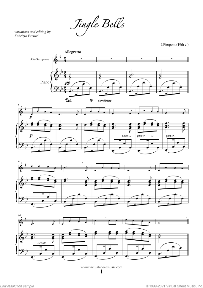 Christmas Variations (Advanced Christmas Carols) sheet music for alto saxophone and piano, Christmas carol score, advanced skill level