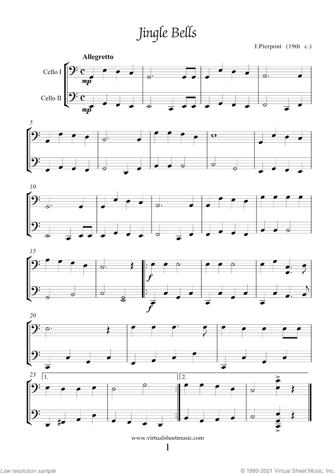 Christmas Sheet Music and Carols all the collections for two cellos, easy duet