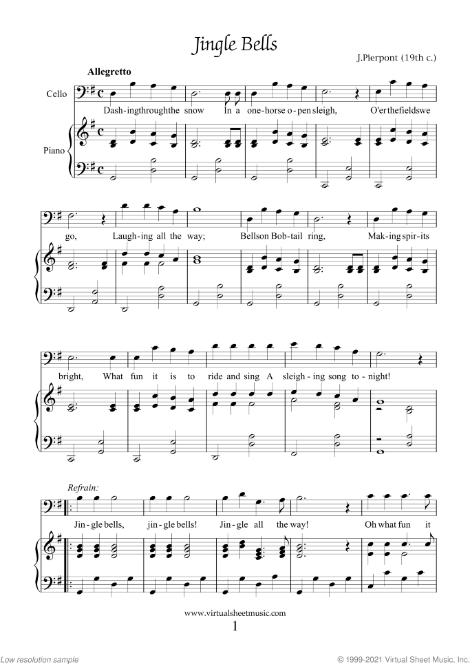 Christmas Sheet Music and Carols for cello and piano, easy skill level