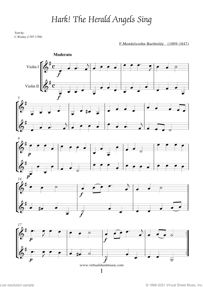Christmas Sheet Music and Carols for two violins, easy duet