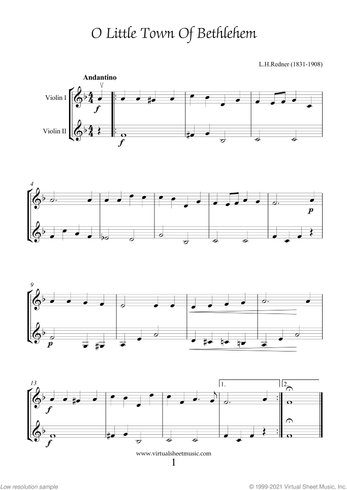 Christmas Sheet Music and Carols for two violins, easy duet