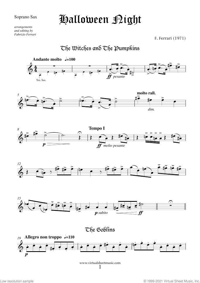 Halloween Sheet Music (parts) for saxophone quartet, classical score, intermediate/advanced skill level