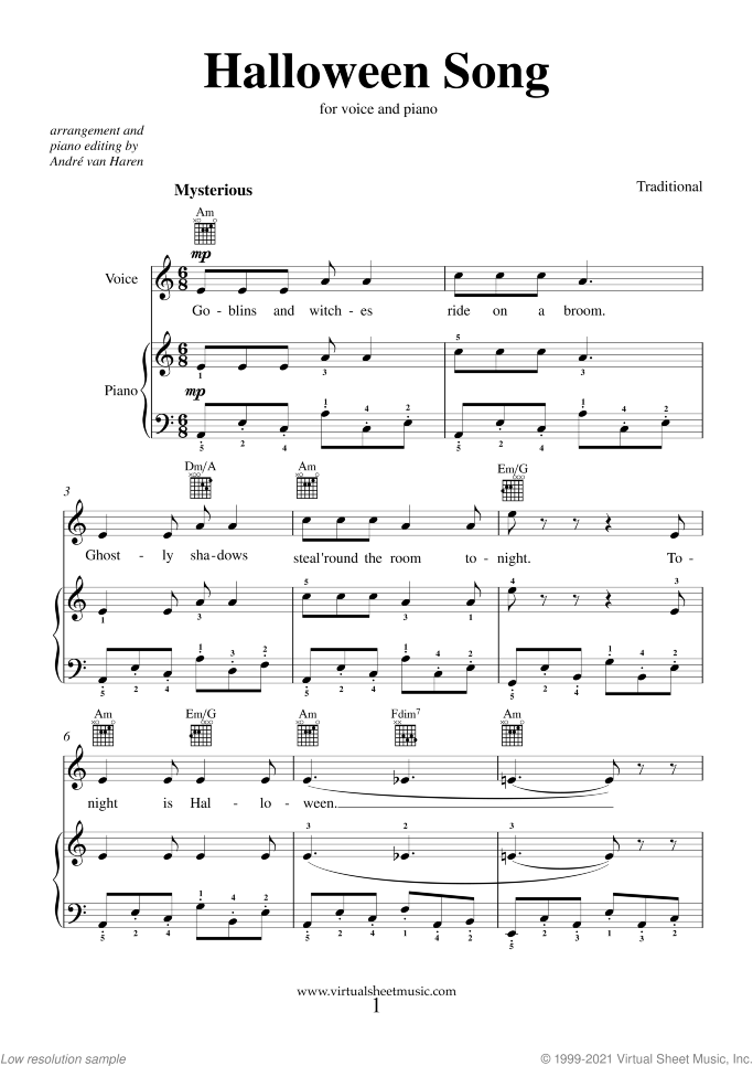 Halloween Song sheet music for piano, voice or other instruments, easy skill level
