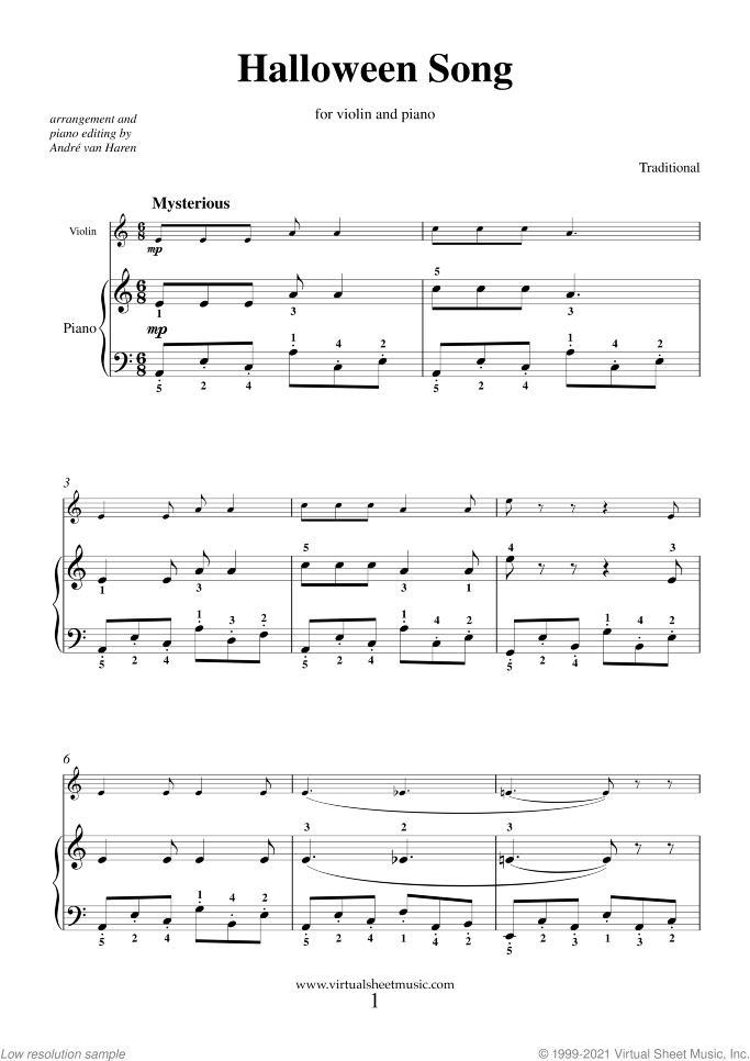 Halloween Song sheet music for violin and piano, easy skill level