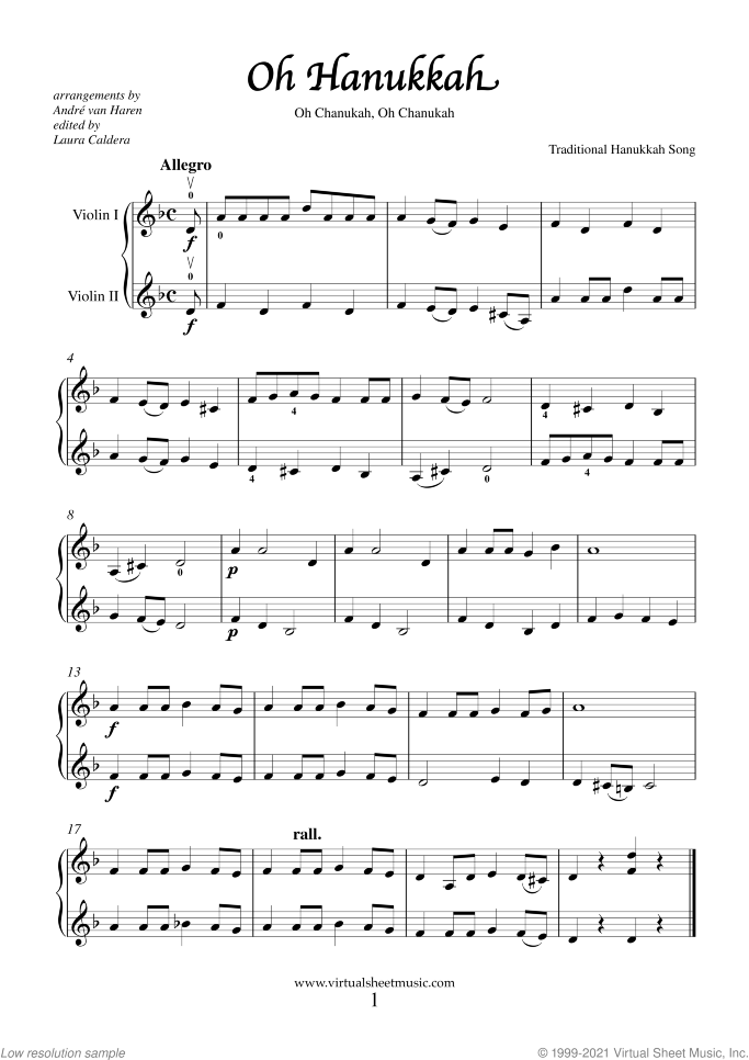 Hanukkah Songs Collection (Chanukah songs) sheet music for two violins, easy duet