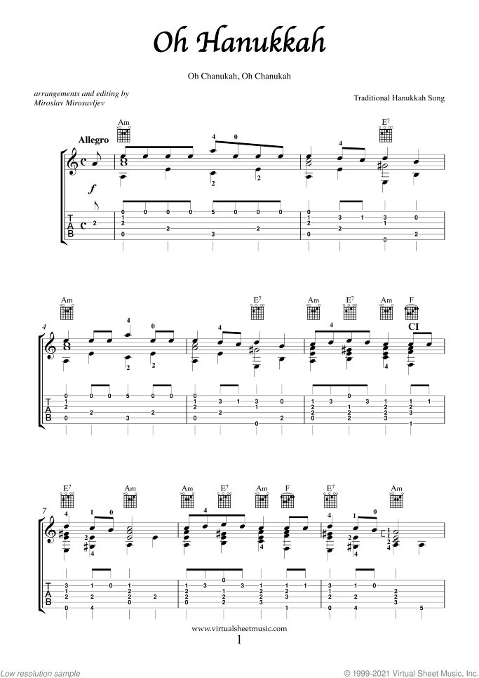 Hanukkah Songs Collection (Chanukah songs) sheet music for guitar solo, easy skill level