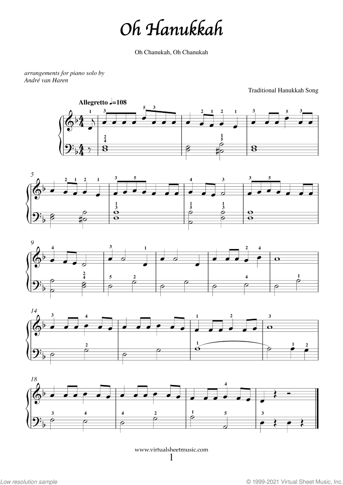 Hanukkah Songs Collection (Chanukah songs) sheet music for piano solo, easy skill level