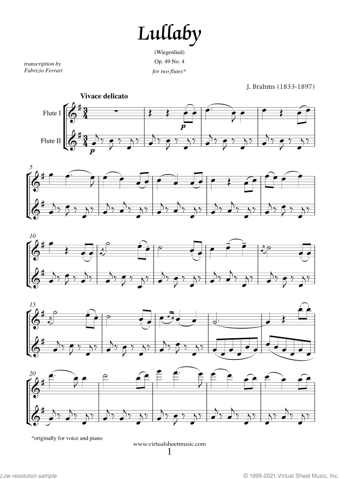Mother's Day Collection sheet music for two flutes, classical score, intermediate duet