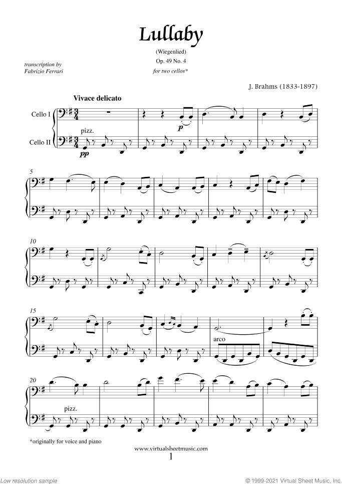 Mother's Day Collection sheet music for two cellos, classical score, intermediate duet