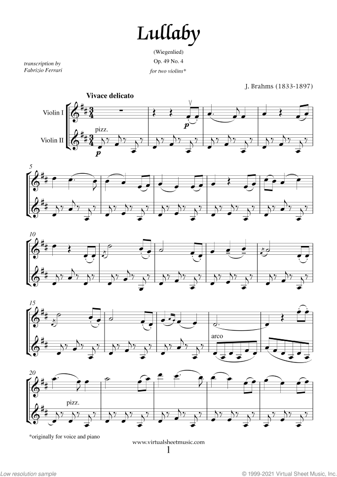 Mother's Day Collection sheet music for two violins, classical score, intermediate skill level