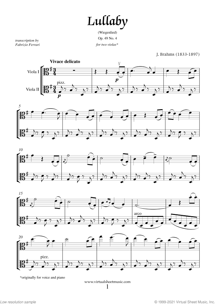 Mother's Day Collection sheet music for two violas, classical score, intermediate duet