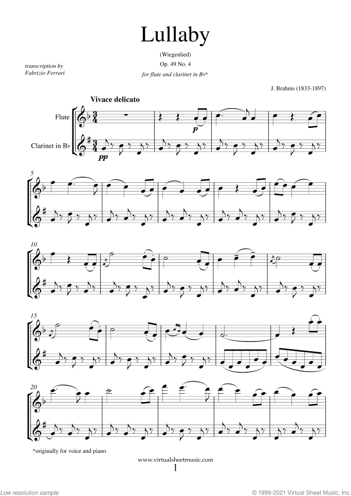 Mother's Day Collection sheet music for flute and clarinet, classical score, intermediate duet
