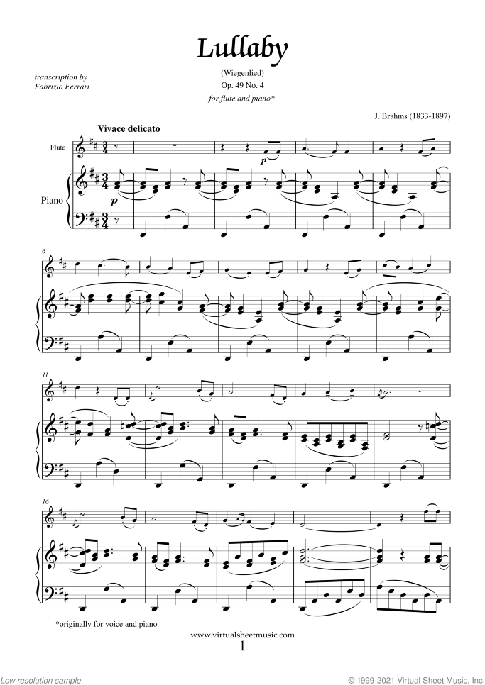 Mother's Day Collection sheet music for flute and piano, classical score, intermediate skill level