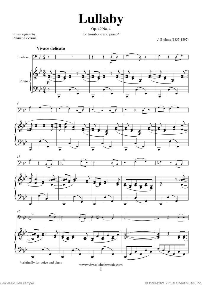 Mother's Day Collection sheet music for trombone and piano, classical score, intermediate skill level