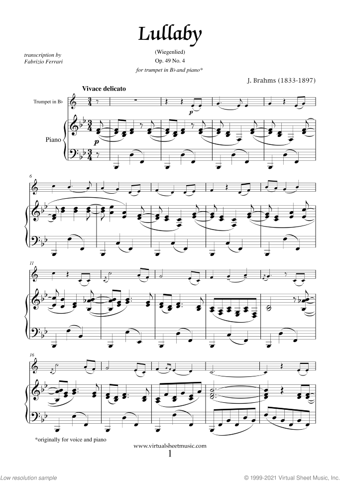 Mother's Day Collection sheet music for trumpet and piano, classical score, intermediate skill level