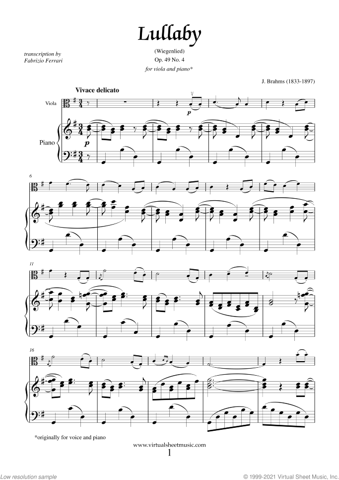 Mother's Day Collection sheet music for viola and piano, classical score, intermediate skill level