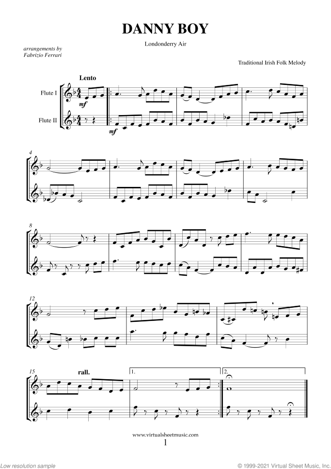 Saint Patrick's Day Collection sheet music for two flutes, easy skill level
