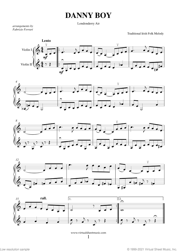 Saint Patrick's Day Collection sheet music for two violins, easy skill level