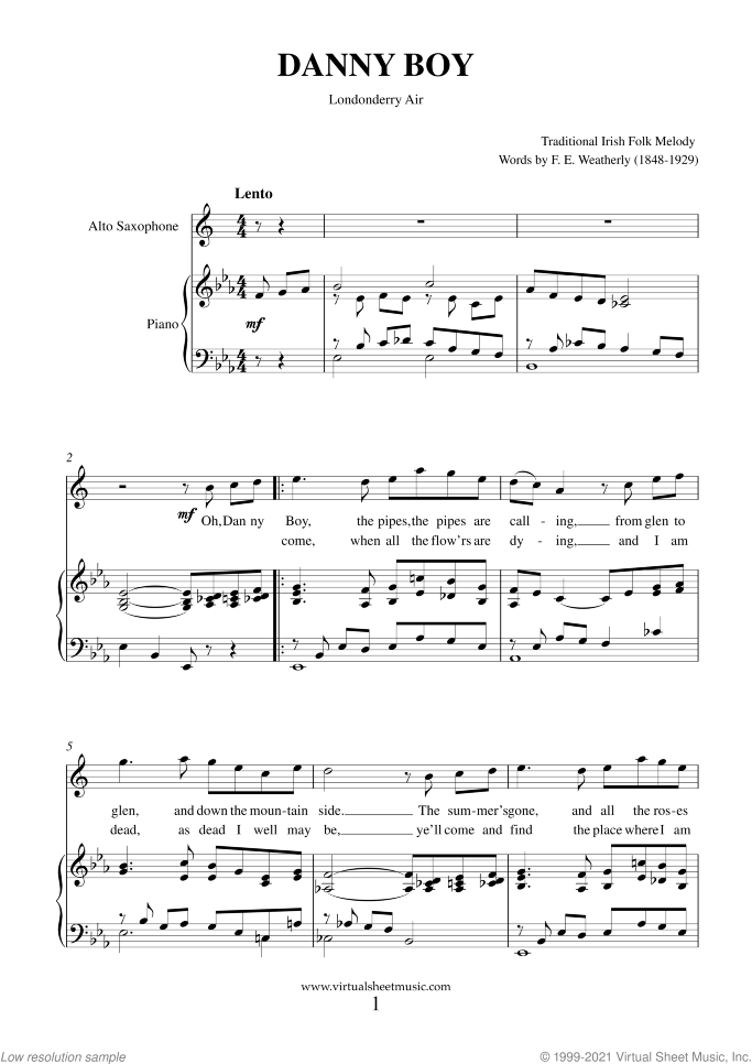 Saint Patrick's Day Collection sheet music for alto saxophone and piano, easy skill level