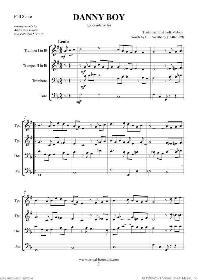 Saint Patrick's Day Collection sheet music for brass quartet, easy/intermediate skill level