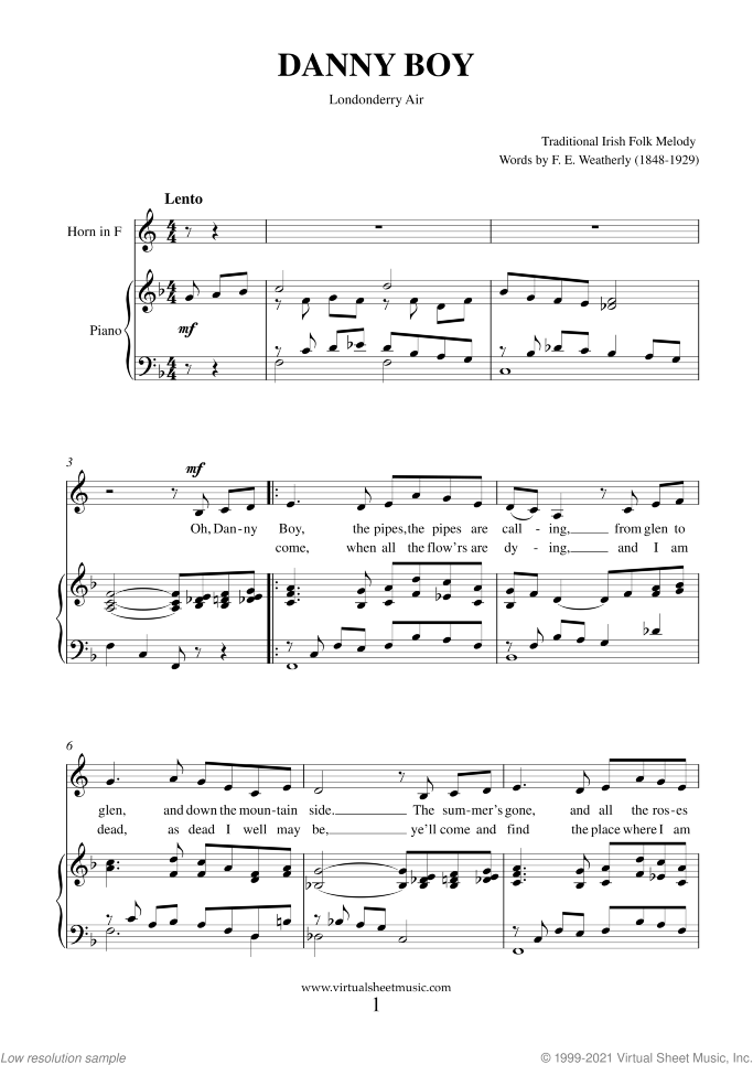 Saint Patrick's Day Collection sheet music for horn and piano, easy skill level
