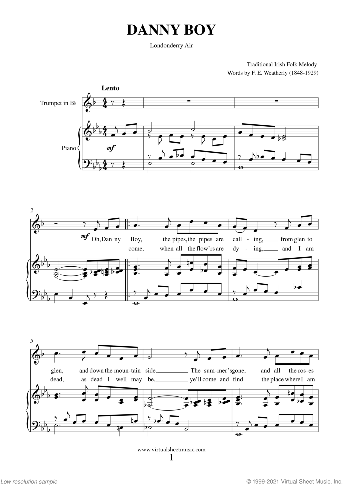 Saint Patrick's Day Collection sheet music for trumpet and piano, easy skill level